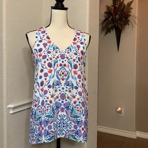 NWT Adrienne Vittadini red & blue floral print sleeveless top